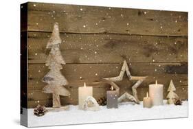 Rustic Country Background - Wood - with Candles and Snowflakes for Christmas-Imagesbavaria-Stretched Canvas