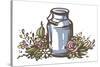Rustic Handsketched Illustration of Milk Can and Flowers, Country Style Vector Sketch. Fresh Dairy-Elena Paletskaya-Stretched Canvas