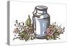 Rustic Handsketched Illustration of Milk Can and Flowers, Country Style Vector Sketch. Fresh Dairy-Elena Paletskaya-Stretched Canvas