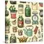 Rustic Kitchen Vector Seamless Pattern. Colorful Cooking Items Background. Hand-Drawn Kitchenware T-schiva-Stretched Canvas