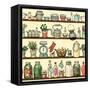 Rustic Kitchen Vector Seamless Pattern. Colorful Cooking Items Background. Side View Kitchen Shelve-schiva-Framed Stretched Canvas