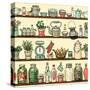 Rustic Kitchen Vector Seamless Pattern. Colorful Cooking Items Background. Side View Kitchen Shelve-schiva-Stretched Canvas