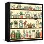 Rustic Kitchen Vector Seamless Pattern. Colorful Cooking Items Background. Side View Kitchen Shelve-schiva-Framed Stretched Canvas