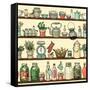 Rustic Kitchen Vector Seamless Pattern. Colorful Cooking Items Background. Side View Kitchen Shelve-schiva-Framed Stretched Canvas