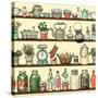 Rustic Kitchen Vector Seamless Pattern. Colorful Cooking Items Background. Side View Kitchen Shelve-schiva-Stretched Canvas