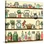 Rustic Kitchen Vector Seamless Pattern. Colorful Cooking Items Background. Side View Kitchen Shelve-schiva-Stretched Canvas