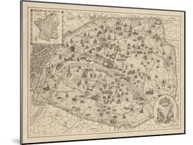 Rustic Paris Map-The Vintage Collection-Mounted Giclee Print