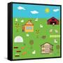 Rustic Plot with House, Vegetable Garden and Farm in Summer. Livestock Supplies: Cow, Goat, Sheep,-DaryaSuperman-Framed Stretched Canvas