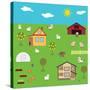 Rustic Plot with House, Vegetable Garden and Farm in Summer. Livestock Supplies: Cow, Goat, Sheep,-DaryaSuperman-Stretched Canvas