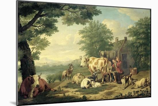 Rustic Scene with Woman Milking-Jan van Gool-Mounted Art Print