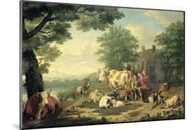 Rustic Scene with Woman Milking-Jan van Gool-Mounted Art Print