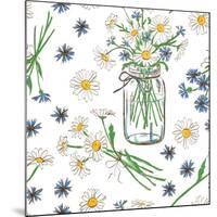 Rustic Seamless Pattern with Chamomile, Cornflowers and Mason Jar-Annykos-Mounted Art Print