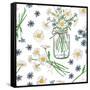 Rustic Seamless Pattern with Chamomile, Cornflowers and Mason Jar-Annykos-Framed Stretched Canvas