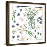 Rustic Seamless Pattern with Chamomile, Cornflowers and Mason Jar-Annykos-Framed Art Print