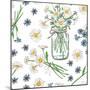 Rustic Seamless Pattern with Chamomile, Cornflowers and Mason Jar-Annykos-Mounted Art Print