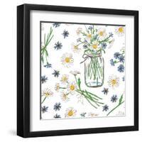 Rustic Seamless Pattern with Chamomile, Cornflowers and Mason Jar-Annykos-Framed Art Print