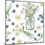 Rustic Seamless Pattern with Chamomile, Cornflowers and Mason Jar-Annykos-Mounted Art Print