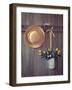 Rustic Shed Door with Hanging Straw Hat and Bucket of Yellow Roses-Chris_Elwell-Framed Photographic Print