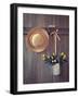 Rustic Shed Door with Hanging Straw Hat and Bucket of Yellow Roses-Chris_Elwell-Framed Photographic Print