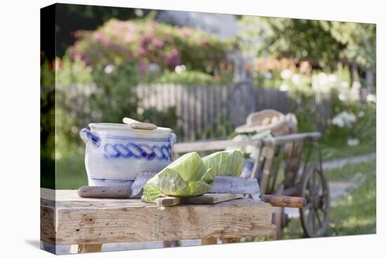 Rustic Still Life with Cabbage in Cottage Garden-Eising Studio - Food Photo and Video-Stretched Canvas