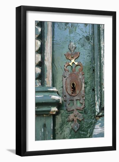 Rusting Lock with Flaking Paint, Building Ion Disrepair, Il De Re, France-Stuart Cox Olwen Croft-Framed Photographic Print