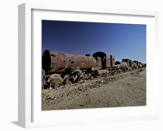 Rusting Locomotive at Train Graveyard, Uyuni, Bolivia, South America-Simon Montgomery-Framed Photographic Print