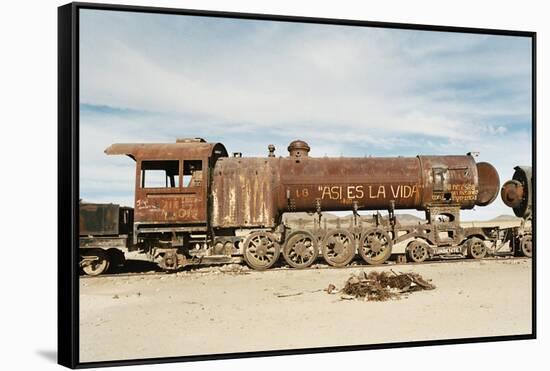Rusting Locomotive at Train Graveyard, Uyuni, Bolivia, South America-Mark Chivers-Framed Stretched Canvas