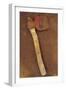 Rusty Axe Once Red on Makeshift Wooden Handle Lying on Rusty Metal Sheet-Den Reader-Framed Photographic Print