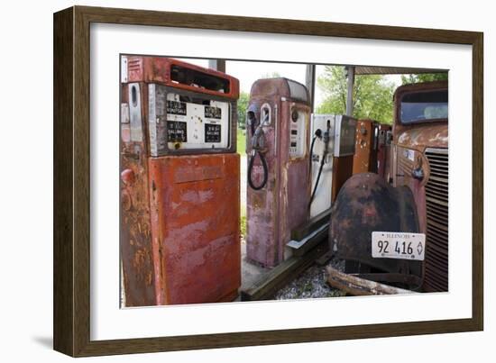 Rusty Gas Pumps And Car-Mark Williamson-Framed Photographic Print