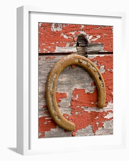 Rusty Horseshoe Hanging, Ponderosa Ranch, Seneca, Oregon, USA-Wendy Kaveney-Framed Photographic Print
