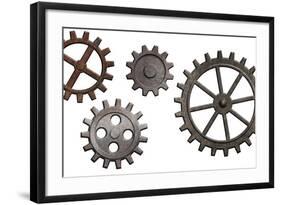 Rusty Metal Gears Set Isolated On White-Andrey_Kuzmin-Framed Art Print