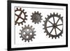 Rusty Metal Gears Set Isolated On White-Andrey_Kuzmin-Framed Art Print