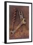 Rusty Old Double-headed Spanner Lying Next To Large Drill Bit And Rusty Pliers On Rusty Metal Sheet-Den Reader-Framed Photographic Print