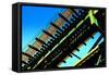 Rusty Subway Bridge Against Blue Sky from a Low Angle, Bronx, Ne-Sabine Jacobs-Framed Stretched Canvas