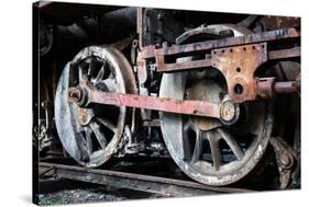 Rusty Wheels of Old Steam Locomotive close Up-tereh-Stretched Canvas