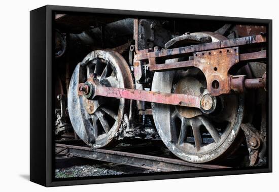 Rusty Wheels of Old Steam Locomotive close Up-tereh-Framed Stretched Canvas