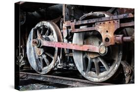 Rusty Wheels of Old Steam Locomotive close Up-tereh-Stretched Canvas
