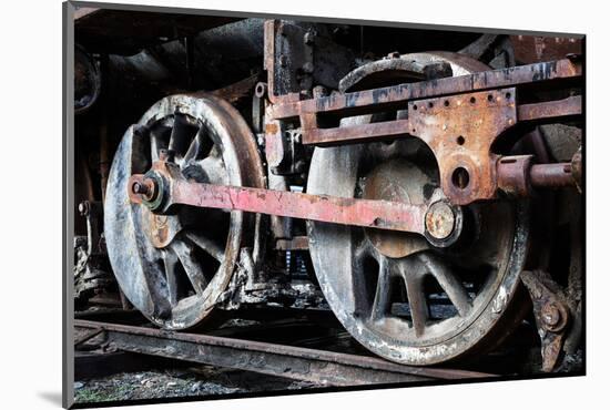 Rusty Wheels of Old Steam Locomotive close Up-tereh-Mounted Photographic Print