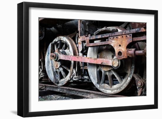 Rusty Wheels of Old Steam Locomotive close Up-tereh-Framed Photographic Print