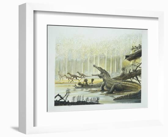 Rutiodon with Fabrosaurus in the Background, Triassic Period-null-Framed Giclee Print