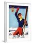 Rutland, Vermont - Flexible Flyer Pin-Up Skiing Girl Promotional Poster-Lantern Press-Framed Art Print