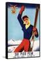 Rutland, Vermont - Flexible Flyer Pin-Up Skiing Girl Promotional Poster-Lantern Press-Framed Stretched Canvas