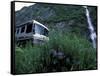 RV and Bridal Veil Falls in Keystone Canyon, Valdez, Alaska, USA-Paul Souders-Framed Stretched Canvas