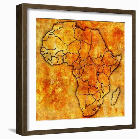 Rwanda on Actual Map of Africa-michal812-Framed Art Print