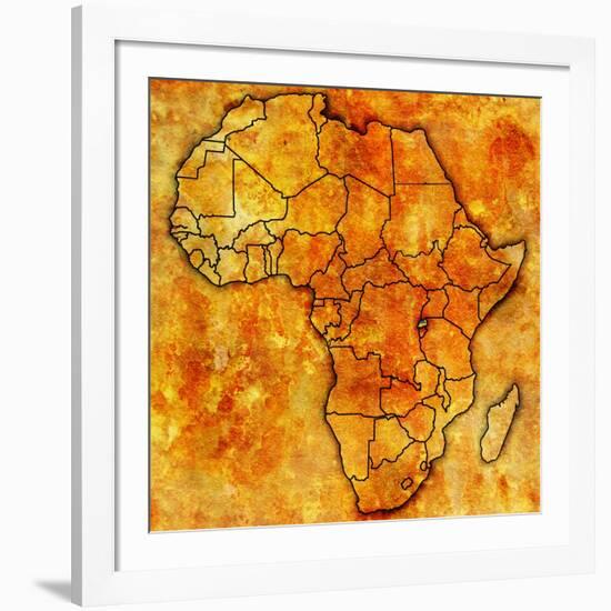 Rwanda on Actual Map of Africa-michal812-Framed Art Print