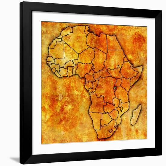 Rwanda on Actual Map of Africa-michal812-Framed Art Print