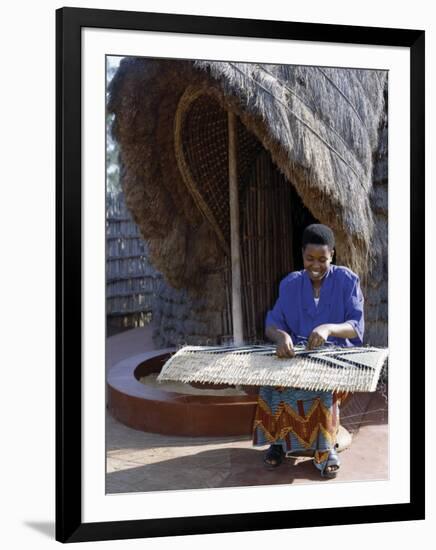 Rwandan Girl Makes Finely Decorated Screen to Partition the Interior of Traditional Thatched House-Nigel Pavitt-Framed Photographic Print