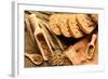 Rye Spikelets and Bread on Wooden Background-haveseen-Framed Photographic Print