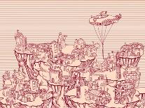 By the River a Big City with Hundred of Ungroupable Hand-Drawn Buildings-RYGER-Art Print