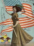 Postcard of Woman Waving American Flag-Rykoff Collection-Stretched Canvas